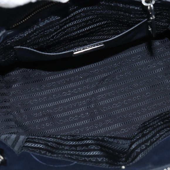 PRADA Hand Bag Leather 2way Navy Gold Auth BA7315