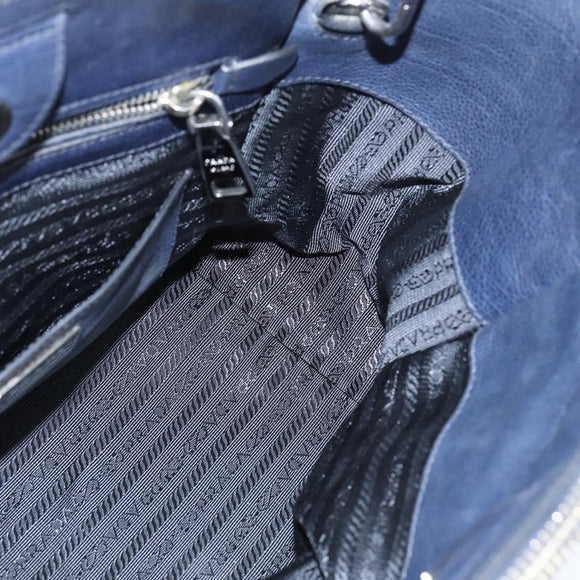 PRADA Hand Bag Leather 2way Navy Gold Auth BA7315