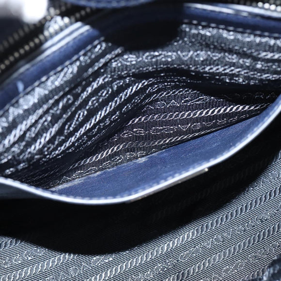 PRADA Hand Bag Leather 2way Navy Gold Auth BA7315