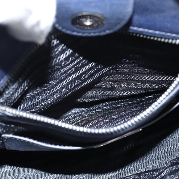 PRADA Hand Bag Leather 2way Navy Gold Auth BA7315