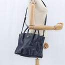 PRADA Hand Bag Leather 2way Navy Gold Auth BA7315-26