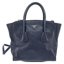 PRADA Hand Bag Leather 2way Navy Gold Auth BA7315-13