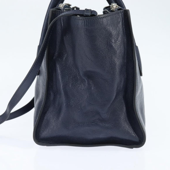 PRADA Hand Bag Leather 2way Navy Gold Auth BA7315