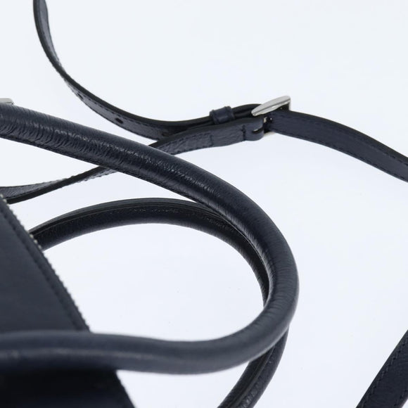 PRADA Hand Bag Leather 2way Navy Gold Auth BA7315