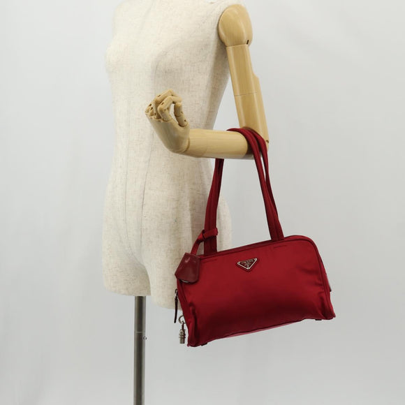 PRADA Shoulder Bag Nylon Red Silver Auth BA7317V