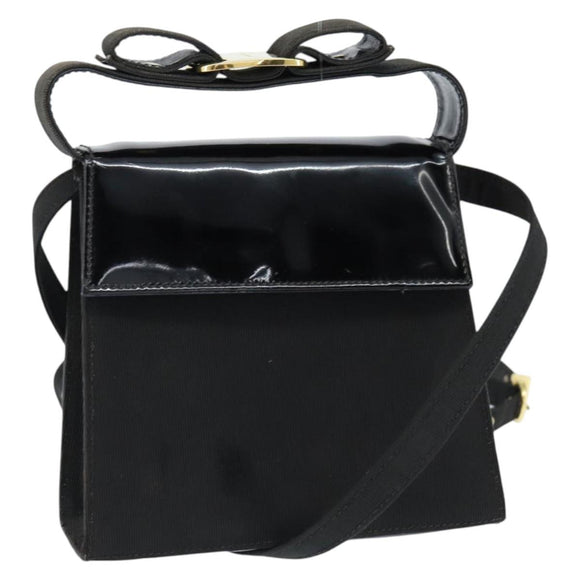 Salvatore Ferragamo Vala Shoulder Bag Canvas Black Gold Auth BA7319