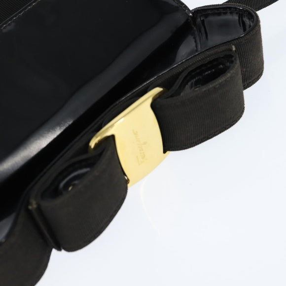 Salvatore Ferragamo Vala Shoulder Bag Canvas Black Gold Auth BA7319