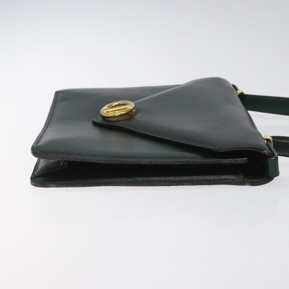 Christian Dior Hand Bag Leather Green Gold Auth BA732