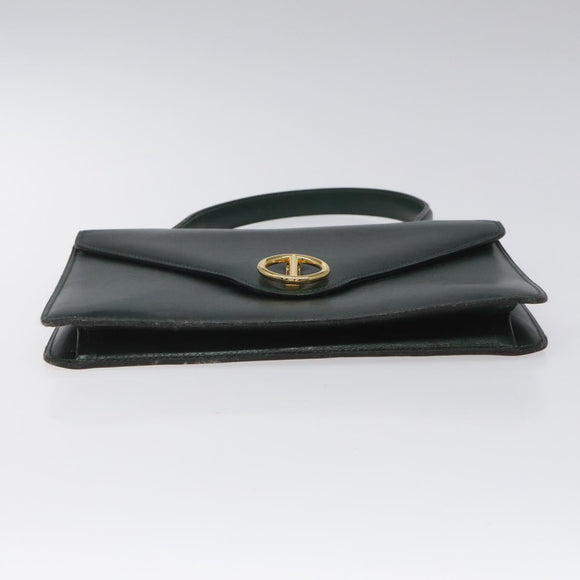 Christian Dior Hand Bag Leather Green Gold Auth BA732
