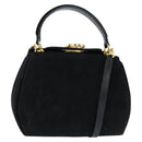 Salvatore Ferragamo Hand Bag Suede 2way Black Gold Auth BA7321-1