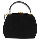 Salvatore Ferragamo Hand Bag Suede 2way Black Gold Auth BA7321-13