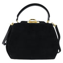 Salvatore Ferragamo Hand Bag Suede 2way Black Gold Auth BA7321-2