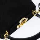 Salvatore Ferragamo Hand Bag Suede 2way Black Gold Auth BA7321-6