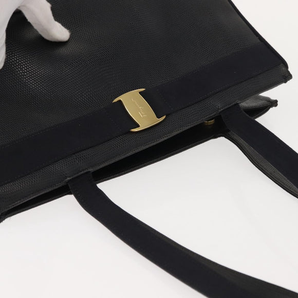 Salvatore Ferragamo Vala Tote Bag Leather Navy Gold Auth BA7322