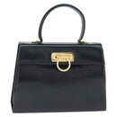 Salvatore Ferragamo Gancini Hand Bag Leather 2way Black Gold Auth BA7323-1