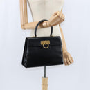 Salvatore Ferragamo Gancini Hand Bag Leather 2way Black Gold Auth BA7323-22
