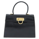Salvatore Ferragamo Gancini Hand Bag Leather 2way Black Gold Auth BA7323-13