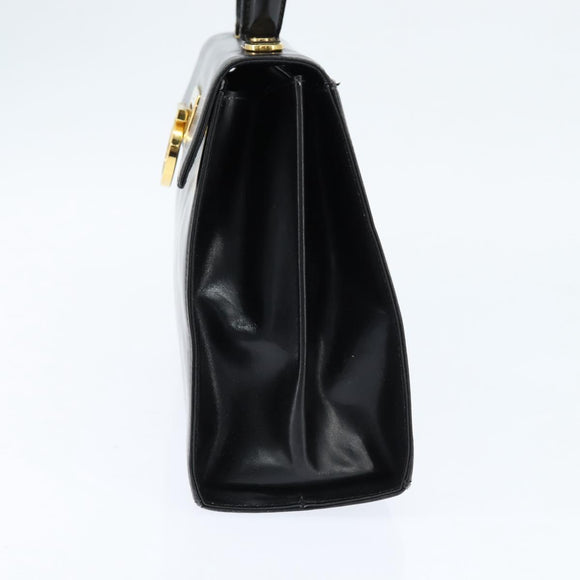 Salvatore Ferragamo Gancini Hand Bag Leather 2way Black Gold Auth BA7323