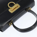 Salvatore Ferragamo Gancini Hand Bag Leather 2way Black Gold Auth BA7323-6