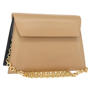Salvatore Ferragamo Chain Shoulder Bag Leather Beige Gold Auth BA7325