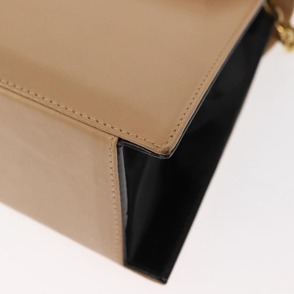 Salvatore Ferragamo Chain Shoulder Bag Leather Beige Gold Auth BA7325