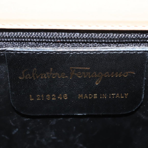 Salvatore Ferragamo Chain Shoulder Bag Leather Beige Gold Auth BA7325