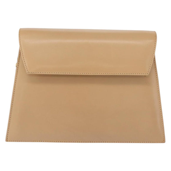 Salvatore Ferragamo Chain Shoulder Bag Leather Beige Gold Auth BA7325