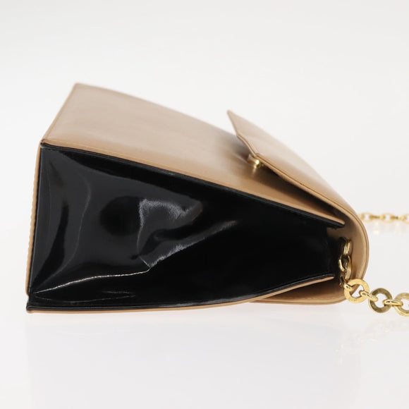 Salvatore Ferragamo Chain Shoulder Bag Leather Beige Gold Auth BA7325