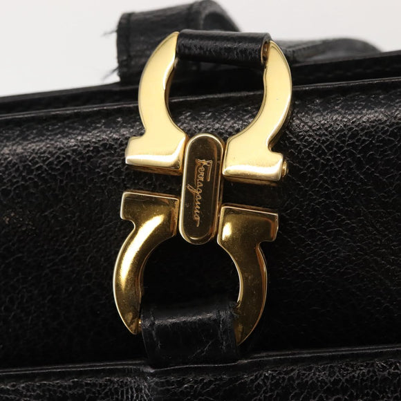 Salvatore Ferragamo Gancini Tote Bag Leather Black Gold Auth BA7327