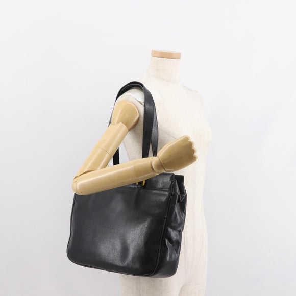 Salvatore Ferragamo Gancini Tote Bag Leather Black Gold Auth BA7327