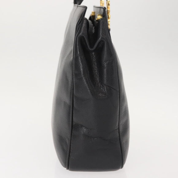 Salvatore Ferragamo Gancini Tote Bag Leather Black Gold Auth BA7327