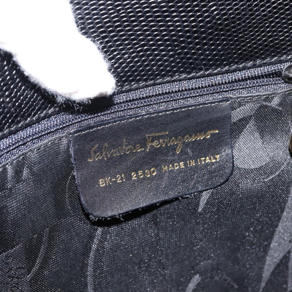 Salvatore Ferragamo Vala Embossing Tote Bag Leather Black Gold Auth BA7328