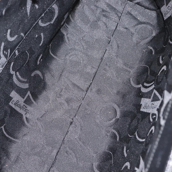 Salvatore Ferragamo Vala Embossing Tote Bag Leather Black Gold Auth BA7328