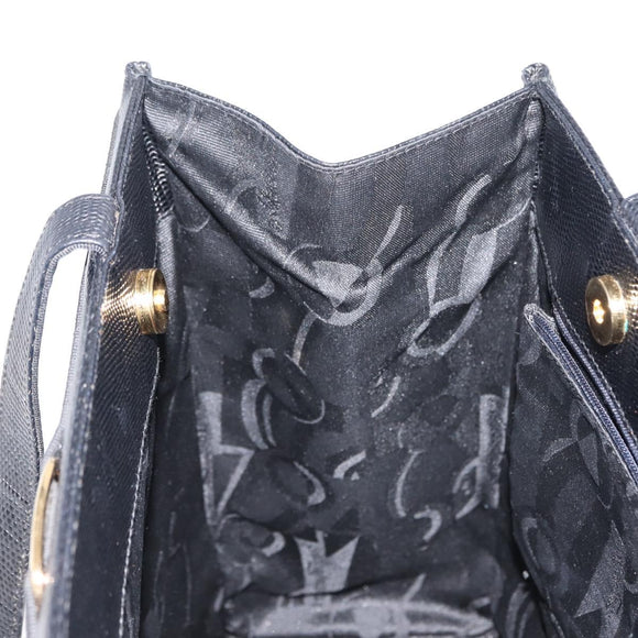 Salvatore Ferragamo Vala Embossing Tote Bag Leather Black Gold Auth BA7328