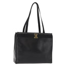 Salvatore Ferragamo Vala Embossing Tote Bag Leather Black Gold Auth BA7328-1