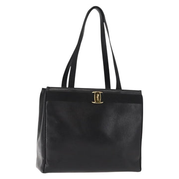 Salvatore Ferragamo Vala Embossing Tote Bag Leather Black Gold Auth BA7328