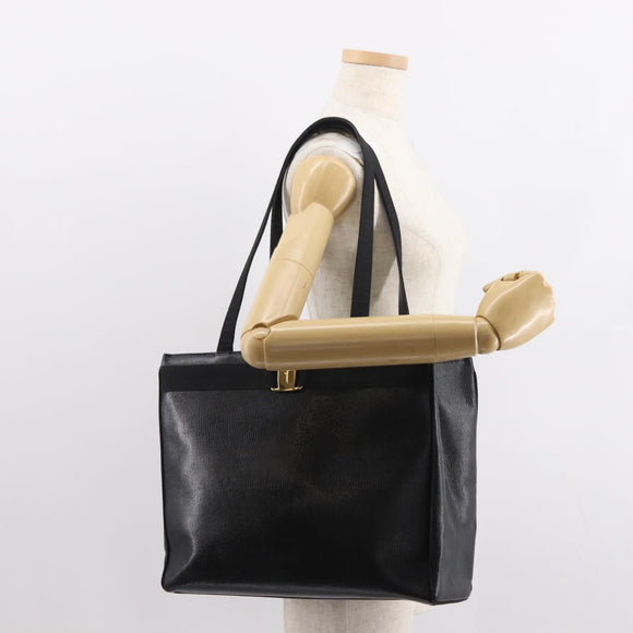 Salvatore Ferragamo Vala Embossing Tote Bag Leather Black Gold Auth BA7328