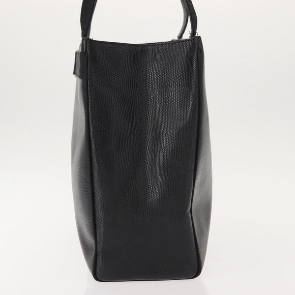 Salvatore Ferragamo Vala Embossing Tote Bag Leather Black Gold Auth BA7328