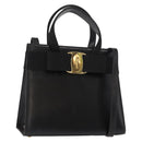 Salvatore Ferragamo Vala Hand Bag Leather 2way Black Gold Auth BA7329-1