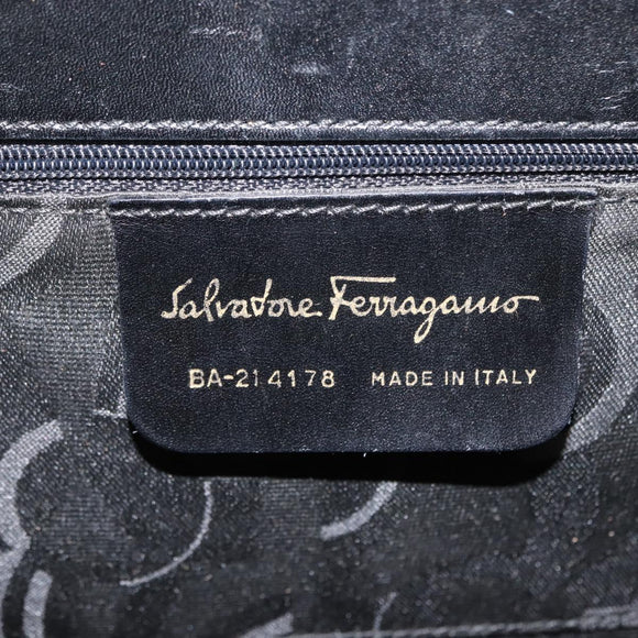 Salvatore Ferragamo Vala Hand Bag Leather 2way Black Gold Auth BA7329