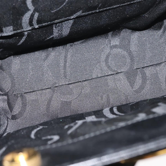 Salvatore Ferragamo Vala Hand Bag Leather 2way Black Gold Auth BA7329