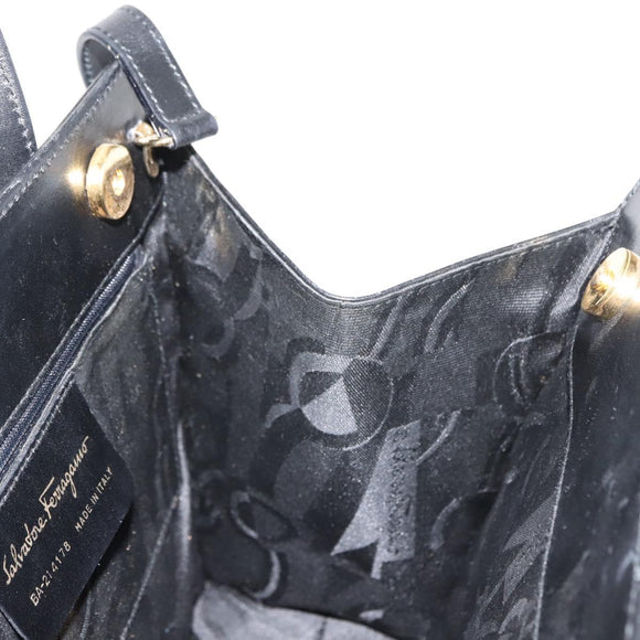 Salvatore Ferragamo Vala Hand Bag Leather 2way Black Gold Auth BA7329