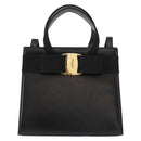 Salvatore Ferragamo Vala Hand Bag Leather 2way Black Gold Auth BA7329-13