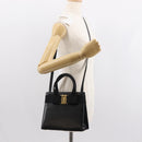 Salvatore Ferragamo Vala Hand Bag Leather 2way Black Gold Auth BA7329-22