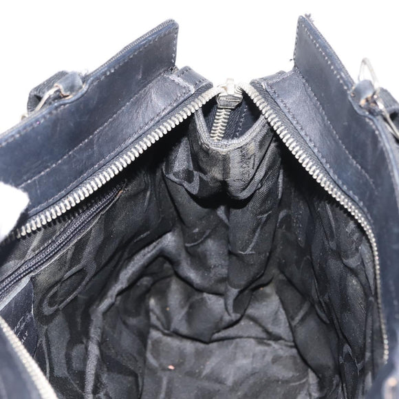 Salvatore Ferragamo Vala Hand Bag Canvas Black Silver Auth BA7330