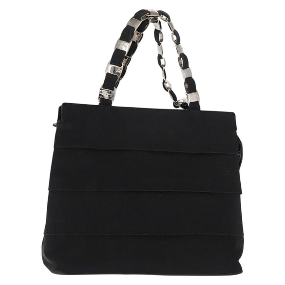 Salvatore Ferragamo Vala Hand Bag Canvas Black Silver Auth BA7330