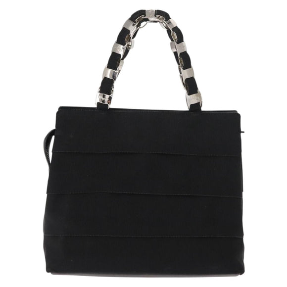 Salvatore Ferragamo Vala Hand Bag Canvas Black Silver Auth BA7330