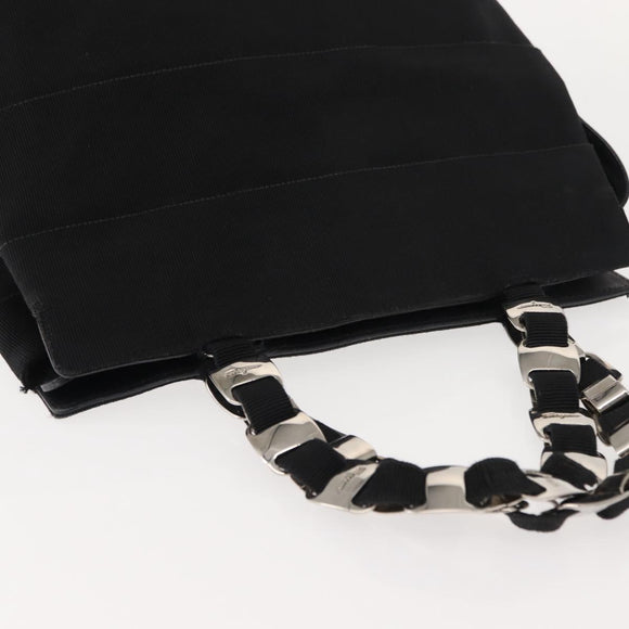 Salvatore Ferragamo Vala Hand Bag Canvas Black Silver Auth BA7330