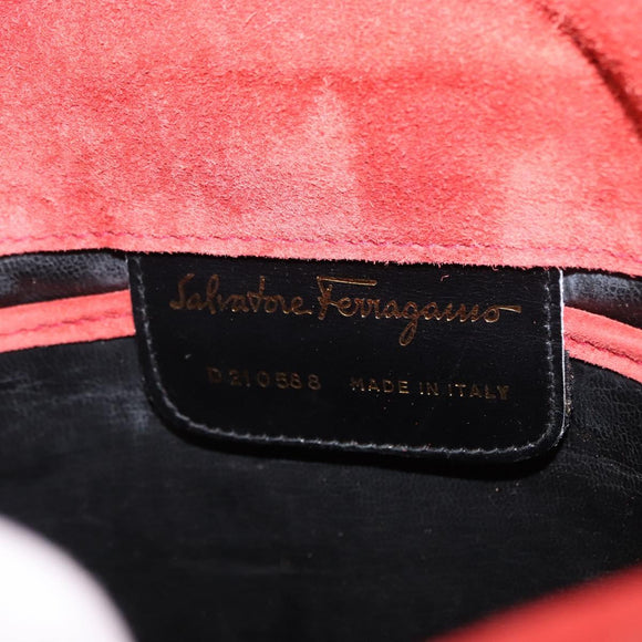 Salvatore Ferragamo Vala Shoulder Bag Suede Red Gold Auth BA7331