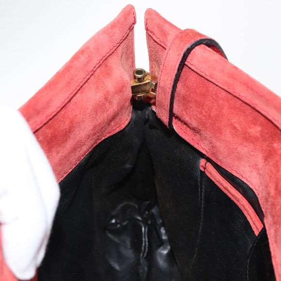 Salvatore Ferragamo Vala Shoulder Bag Suede Red Gold Auth BA7331